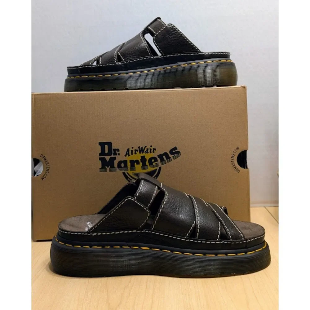 Dr. Martens Kelp Brown Maxxy Slide AR Rogue Leather Unisex Sandals UK 8 NIB